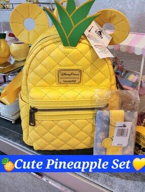 Disney Parks Loungefly Pineappple Dole Mickey Backpack Purse Bag Id Wallet New